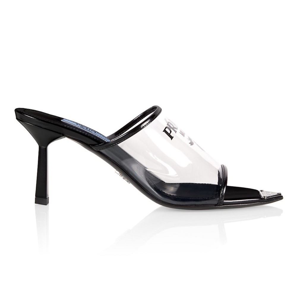 Logo-print Plexiglas high-heel slides